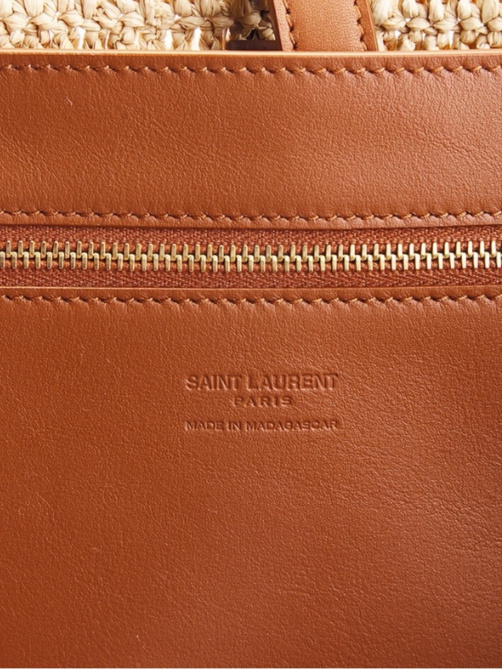 SOLD OUT! SAINT LAURENT Panier raffia and leather tote bag - Picture 6 of 7